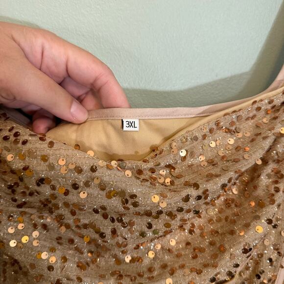 Womens Ball Gown Evening Dress 3X Plus Tan Sequins Party Cocktail Ruched Bodycon - Picture 6 of 12